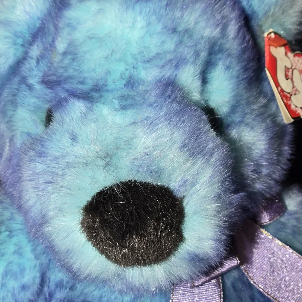 VTG TY CLASSIC BLUEBEARY Teddy Bear Plush‎ W/Tag Purple Bow Stuffed Animal 1999